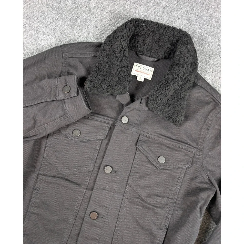 Tecovas Denim Trucker Jacket Mens Small Black Detachable‎ Sherpa Collar Western